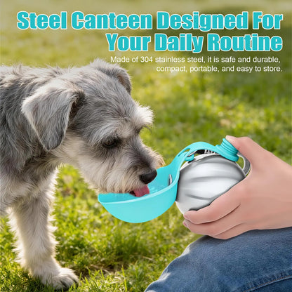 Lumikata 2-In-1 Portable Dog Water Bottle - 10Oz Stainless Steel, Silicone Foldable Bowl Mode, Leak-Proof Water Ball for Small Dog Walking, Pet Feeding Supplies