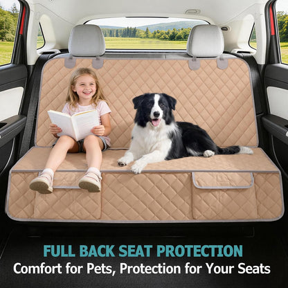 Dog Car Seat Cover for Back Seat Waterproof Backseat Protector, Nonslip Rear Seat Cover for Kids,Universal Size Fits Cars Trucks Suvs (Beige)