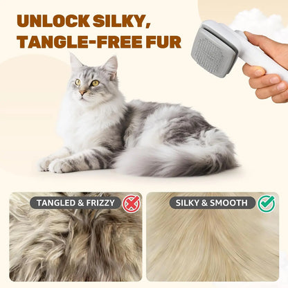 Dog & Cat Button Hair Removal Comb - Universal Self-Cleaning Deshedding Slicker Brush, 1-Click Release, Easy Clean, Shed Control, No Hair Picking